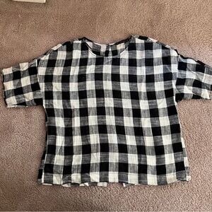 Zara basic linen gingham button back shirt